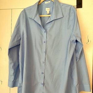 Chico's No-Iron Blue Dress Shirt with Roll up Sleeves Size 3